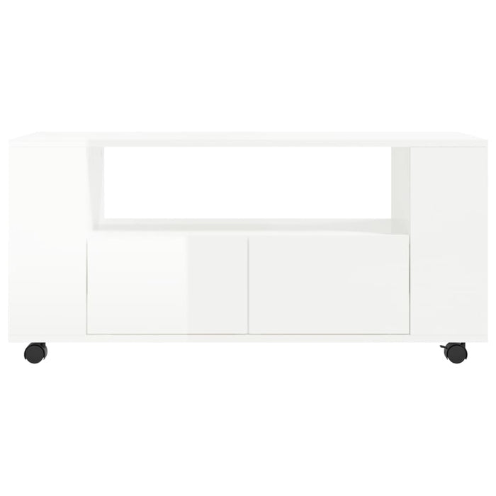 TV cabinet high-gloss white 102x34.5x43 cm made of wood