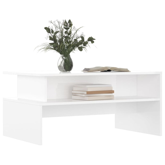 Coffee table high-gloss white 90x55x42.5 cm made of wood