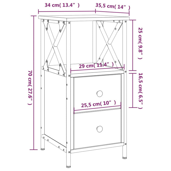 Nachttisch Braun Eichen-Optik 34x35,5x70 cm Holzwerkstoff