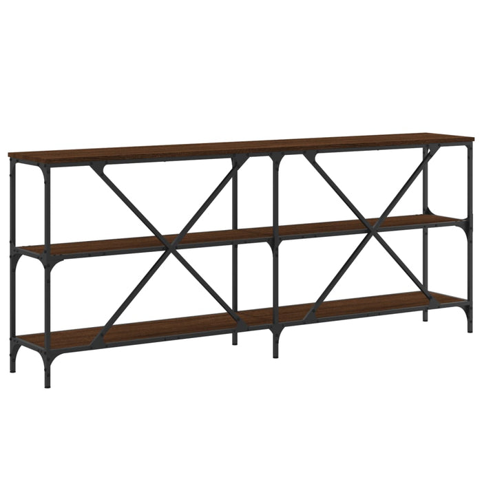 Console table brown oak 180x30x75 cm made of wood and iron