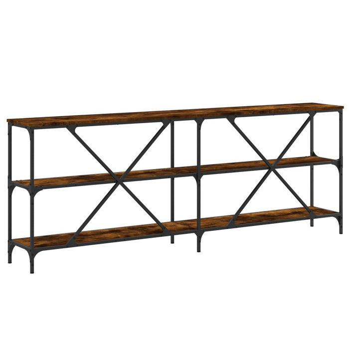 Console table smoked oak 200x30x75 cm made of wood and iron