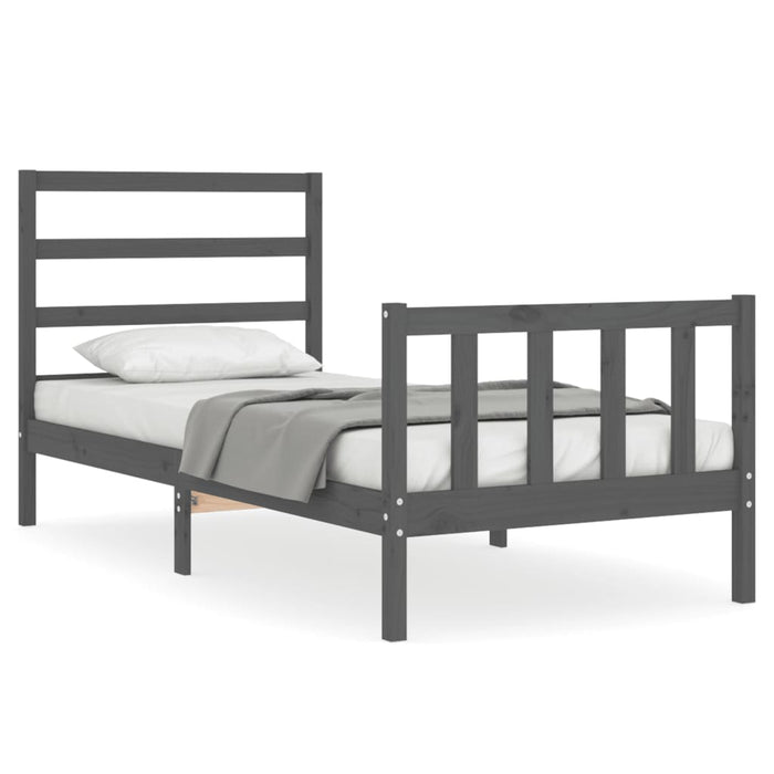 Massivholzbett mit Kopfteil Grau 90x190 cm