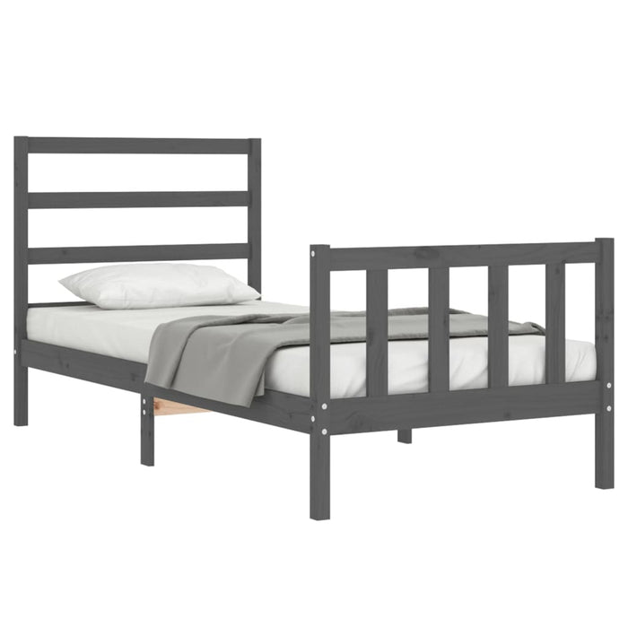 Massivholzbett mit Kopfteil Grau 90x190 cm