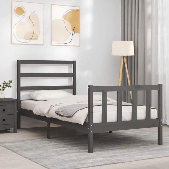 Massivholzbett mit Kopfteil Grau 90x190 cm