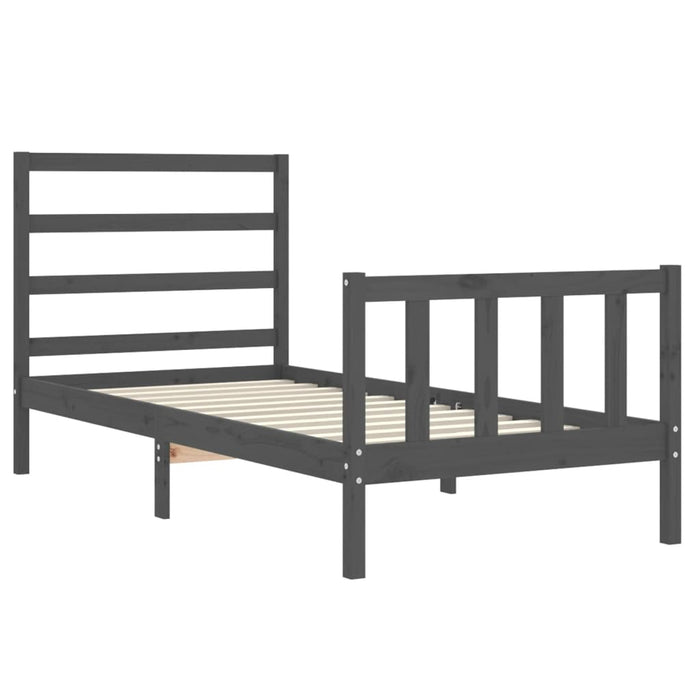 Massivholzbett mit Kopfteil Grau 90x190 cm