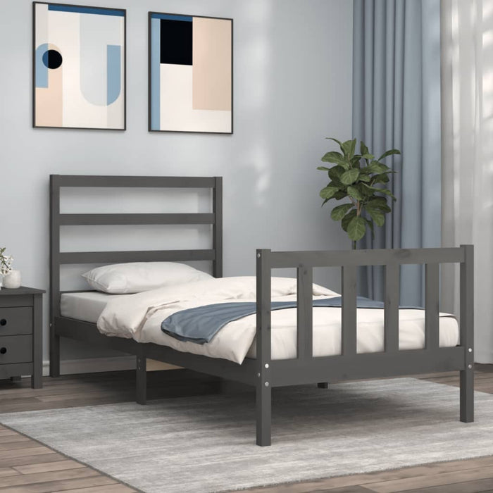 Massivholzbett mit Kopfteil Grau 90x190 cm