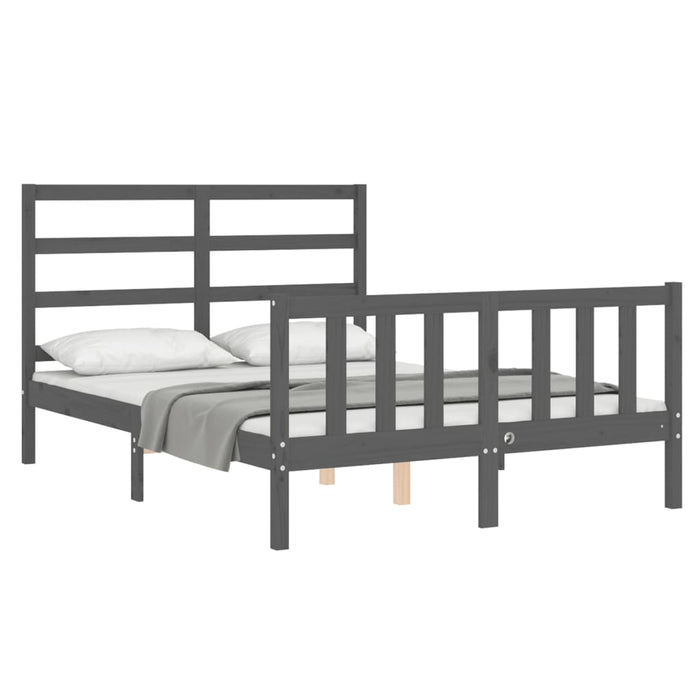 Massivholzbett mit Kopfteil Grau 140x190 cm