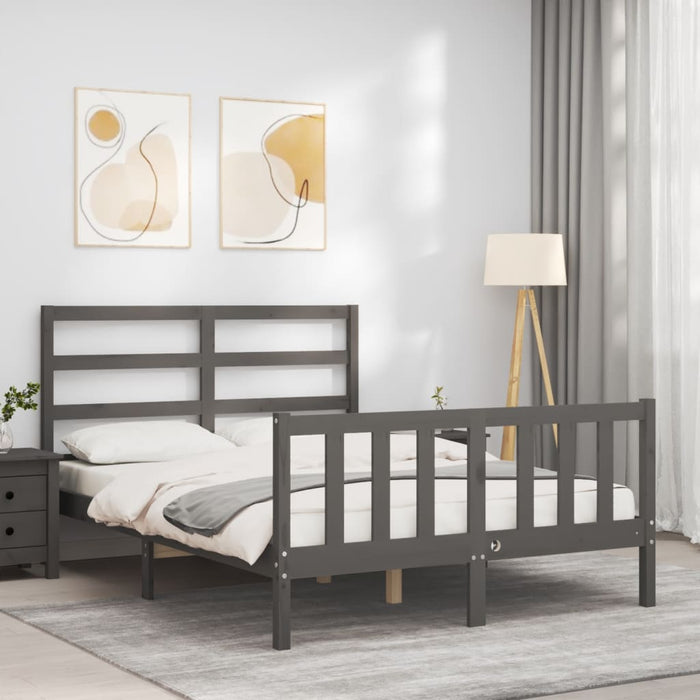 Massivholzbett mit Kopfteil Grau 140x190 cm