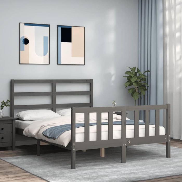 Massivholzbett mit Kopfteil Grau 140x190 cm