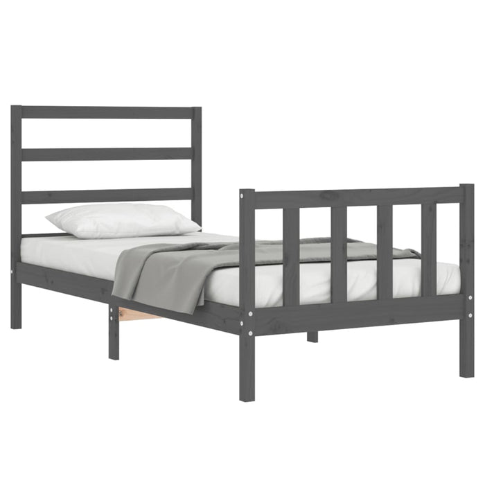 Massivholzbett mit Kopfteil Grau 90x200 cm