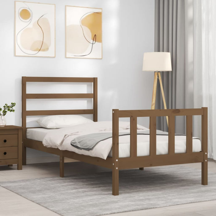 Massivholzbett mit Kopfteil Honigbraun 90x200 cm