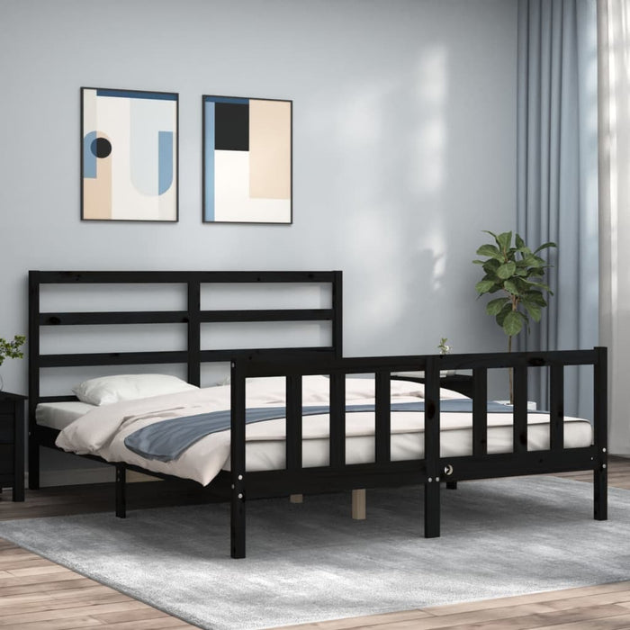 Massivholzbett mit Kopfteil Schwarz