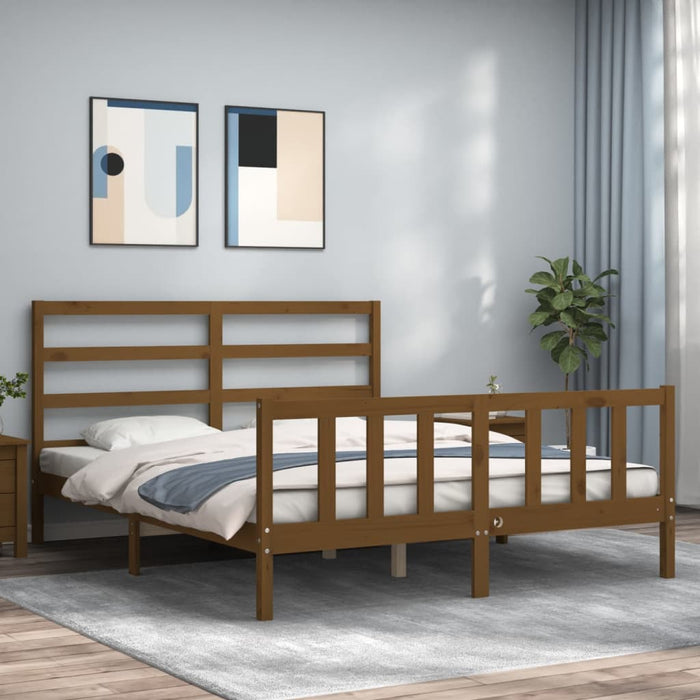 Massivholzbett mit Kopfteil Honigbraun 160x200 cm
