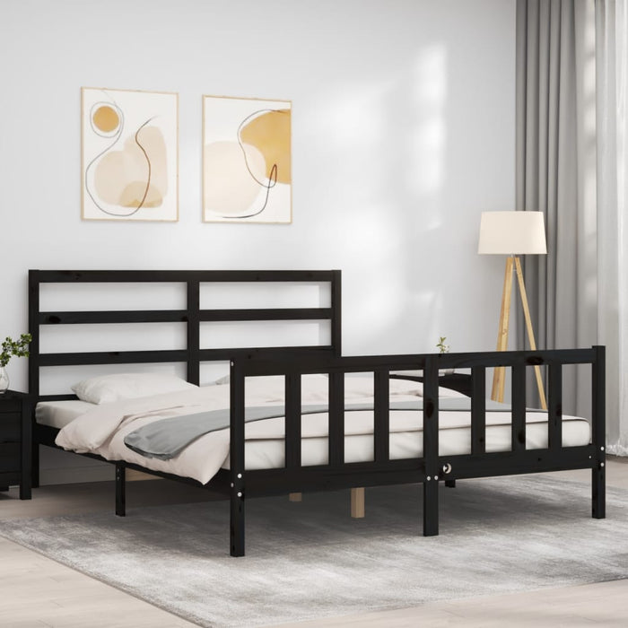 Massivholzbett mit Kopfteil Schwarz 160x200 cm