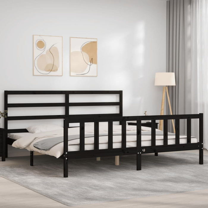 Massivholzbett mit Kopfteil Schwarz 180x200 cm