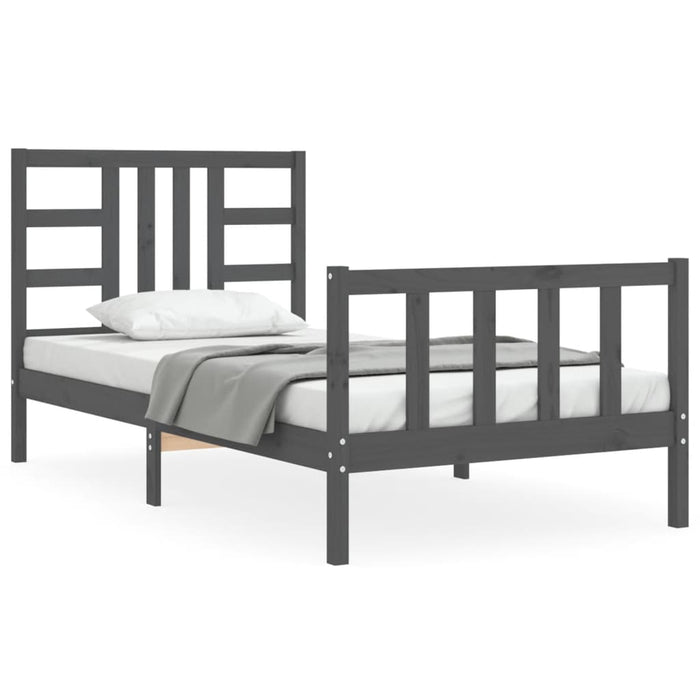 Massivholzbett mit Kopfteil Grau 90x190 cm