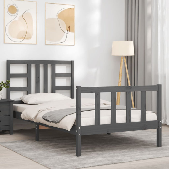 Massivholzbett mit Kopfteil Grau 90x190 cm
