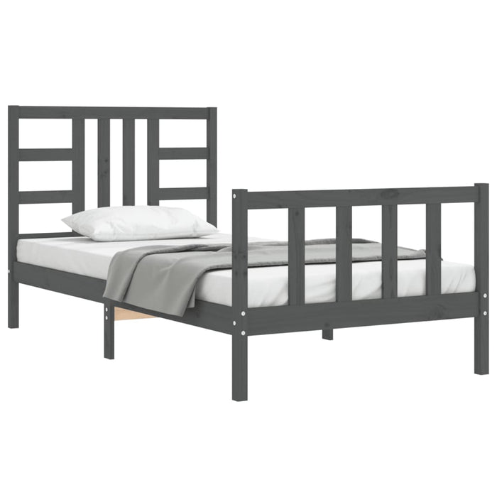 Massivholzbett mit Kopfteil Grau 90x190 cm