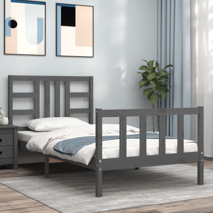Massivholzbett mit Kopfteil Grau 90x190 cm