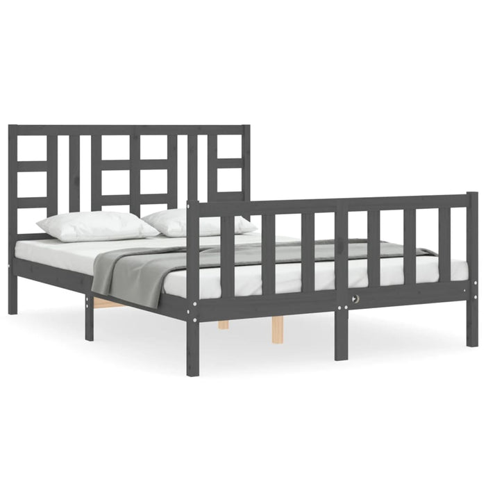 Massivholzbett mit Kopfteil Grau 140x190 cm