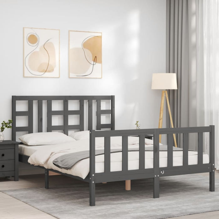 Massivholzbett mit Kopfteil Grau 140x190 cm