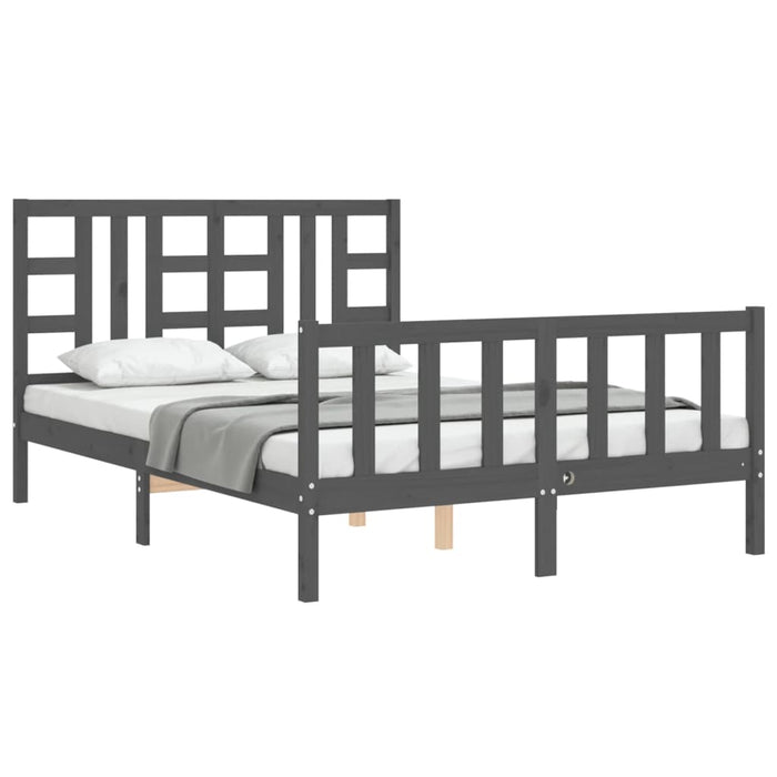 Massivholzbett mit Kopfteil Grau 140x190 cm