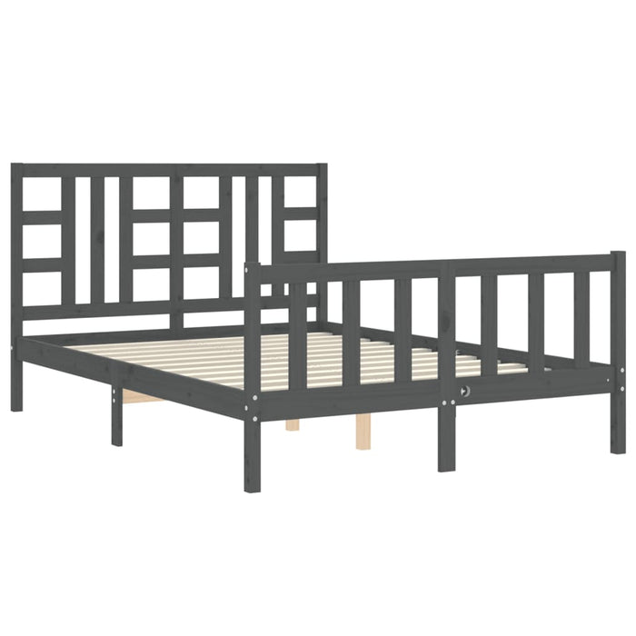 Massivholzbett mit Kopfteil Grau 140x190 cm