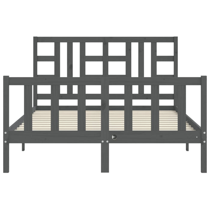Massivholzbett mit Kopfteil Grau 140x190 cm