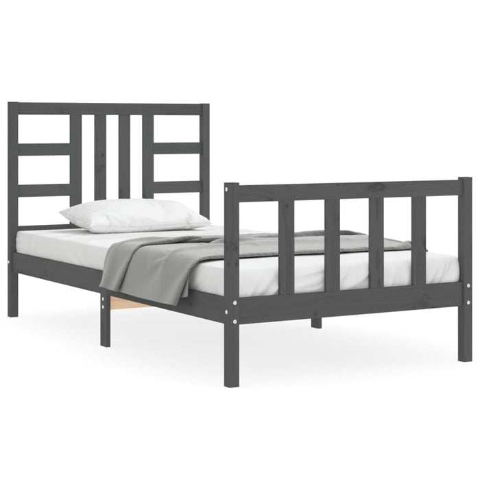 Massivholzbett mit Kopfteil Grau 90x200 cm
