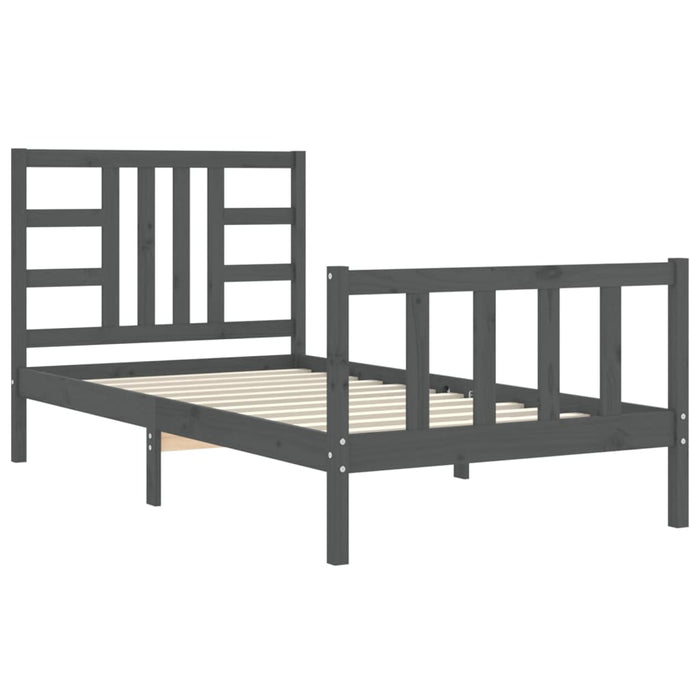 Massivholzbett mit Kopfteil Grau 90x200 cm
