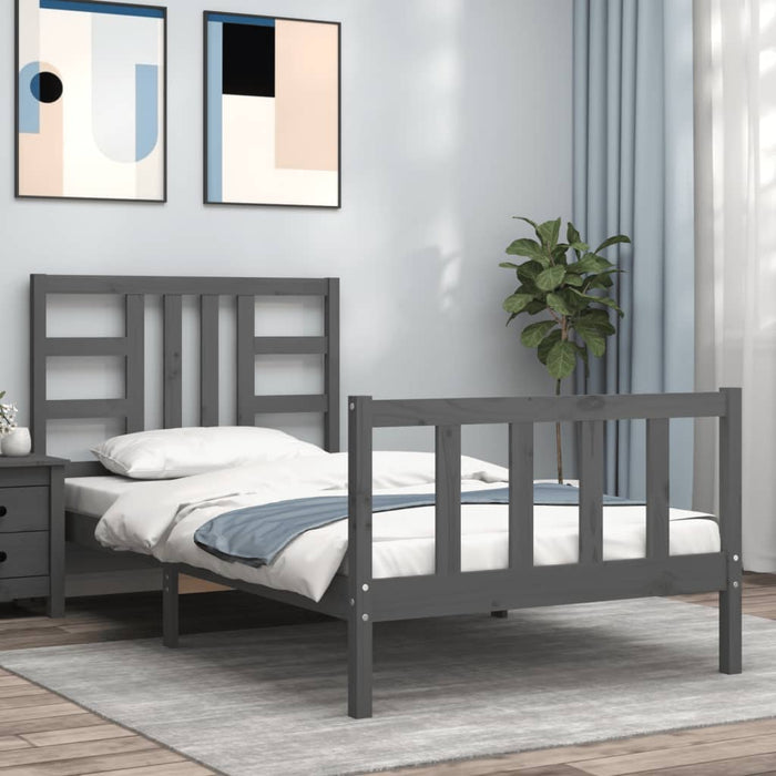 Massivholzbett mit Kopfteil Grau 90x200 cm