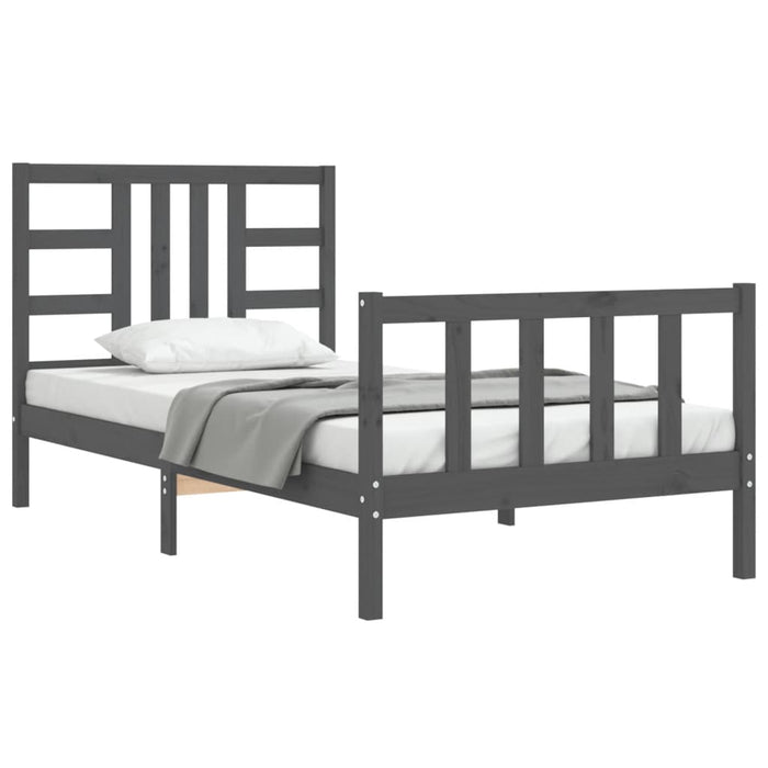Massivholzbett mit Kopfteil Grau 100x200 cm