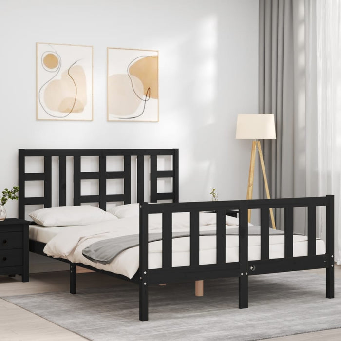 Massivholzbett mit Kopfteil Schwarz 160x200 cm