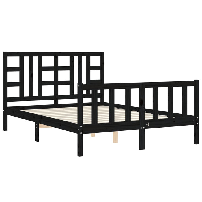 Massivholzbett mit Kopfteil Schwarz 160x200 cm