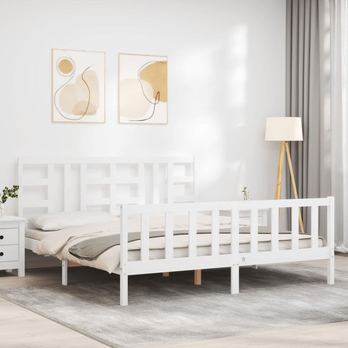 Massivholzbett mit Kopfteil Weiß 180x200 cm
