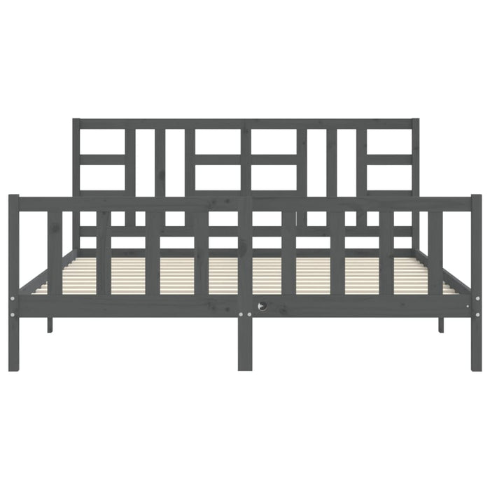 Massivholzbett mit Kopfteil Grau 180x200 cm