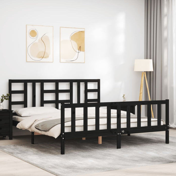 Massivholzbett mit Kopfteil Schwarz 180x200 cm