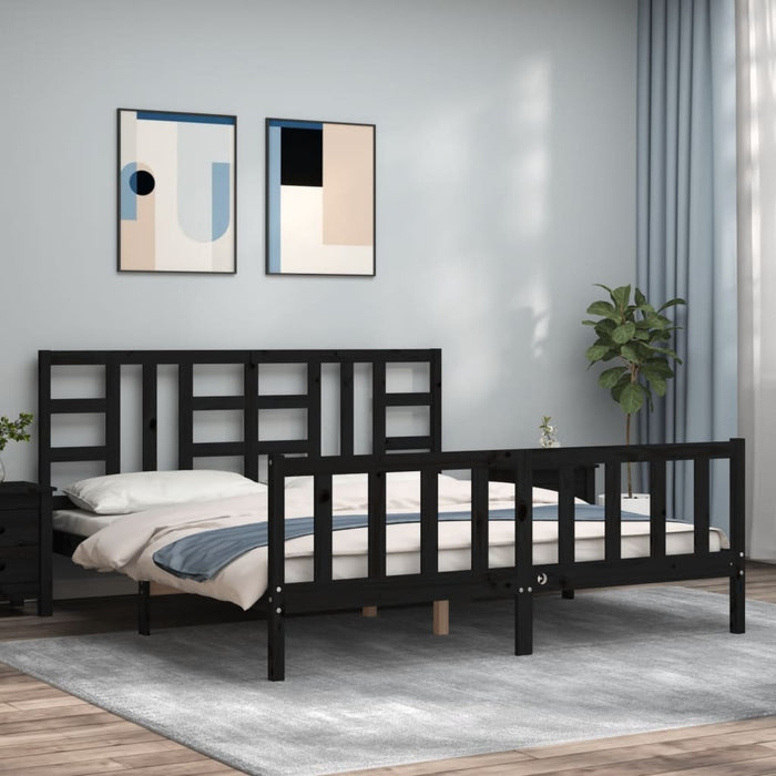 Massivholzbett mit Kopfteil Schwarz 180x200 cm