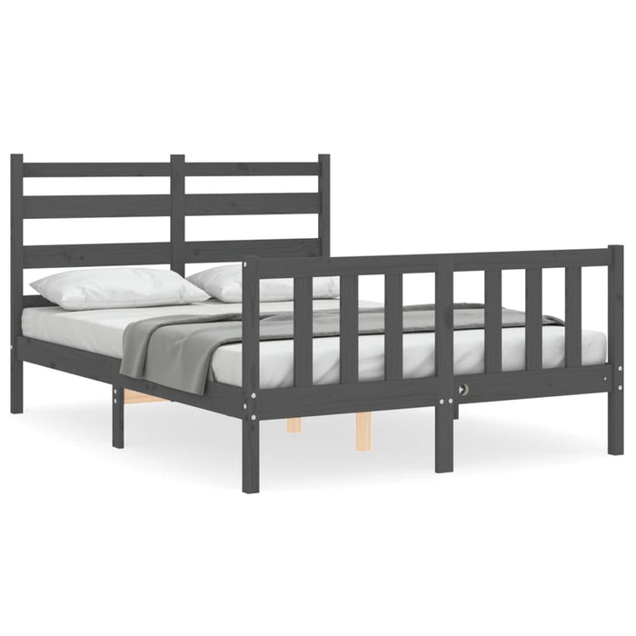 Massivholzbett mit Kopfteil Grau 140x190 cm