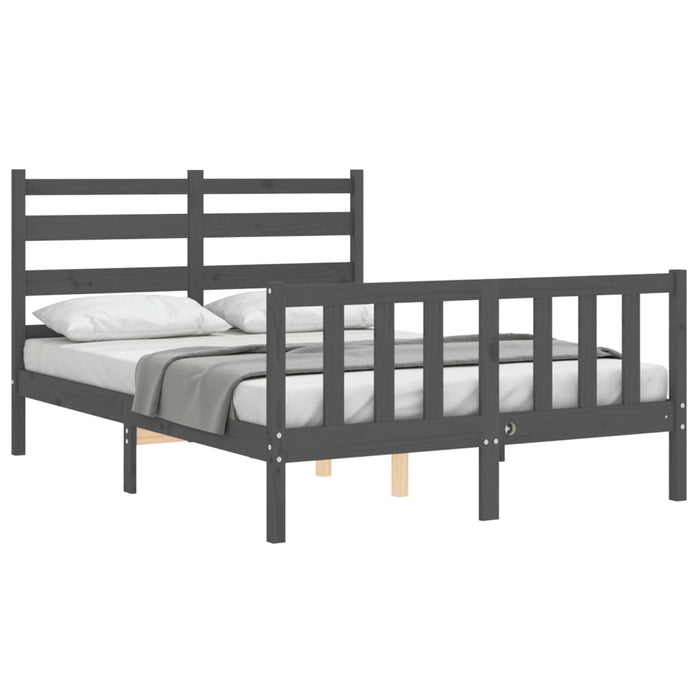 Massivholzbett mit Kopfteil Grau 140x190 cm