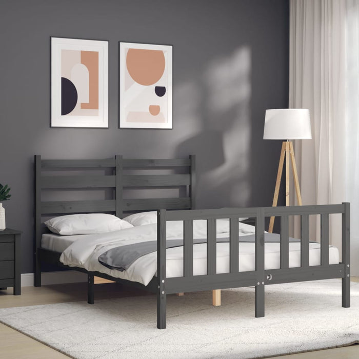 Massivholzbett mit Kopfteil Grau 140x190 cm