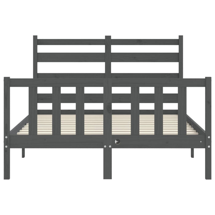Massivholzbett mit Kopfteil Grau 140x190 cm