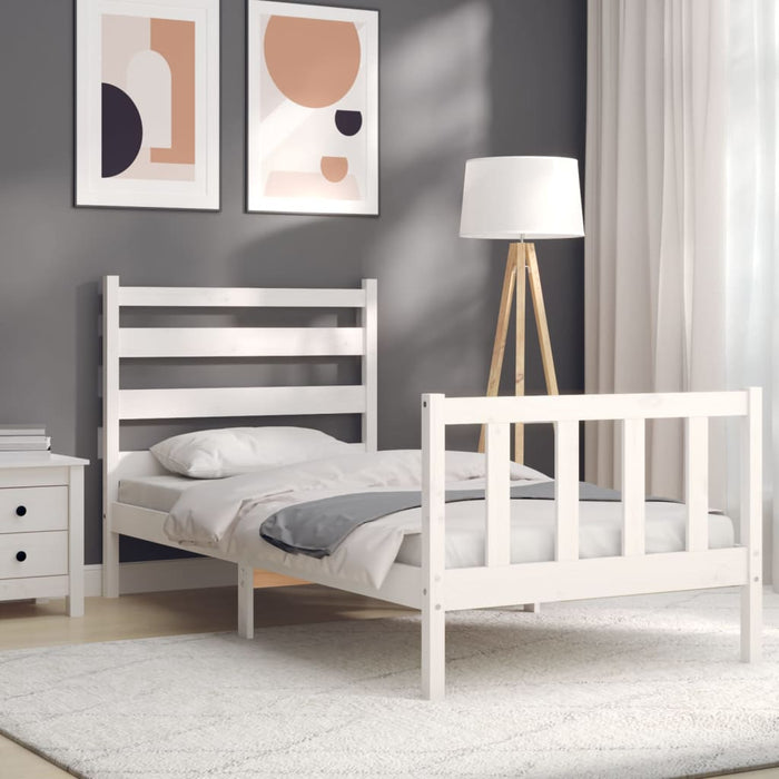 Massivholzbett mit Kopfteil Weiß 90x200 cm
