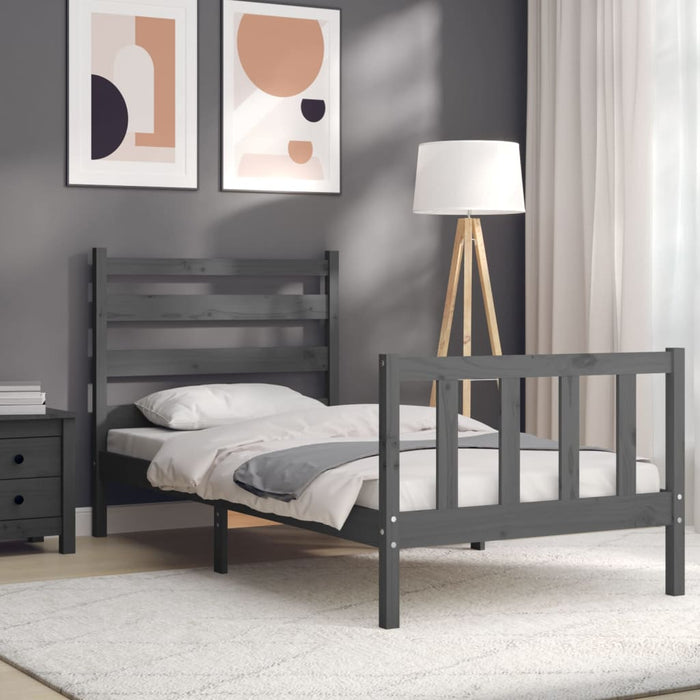 Massivholzbett mit Kopfteil Grau 90x200 cm