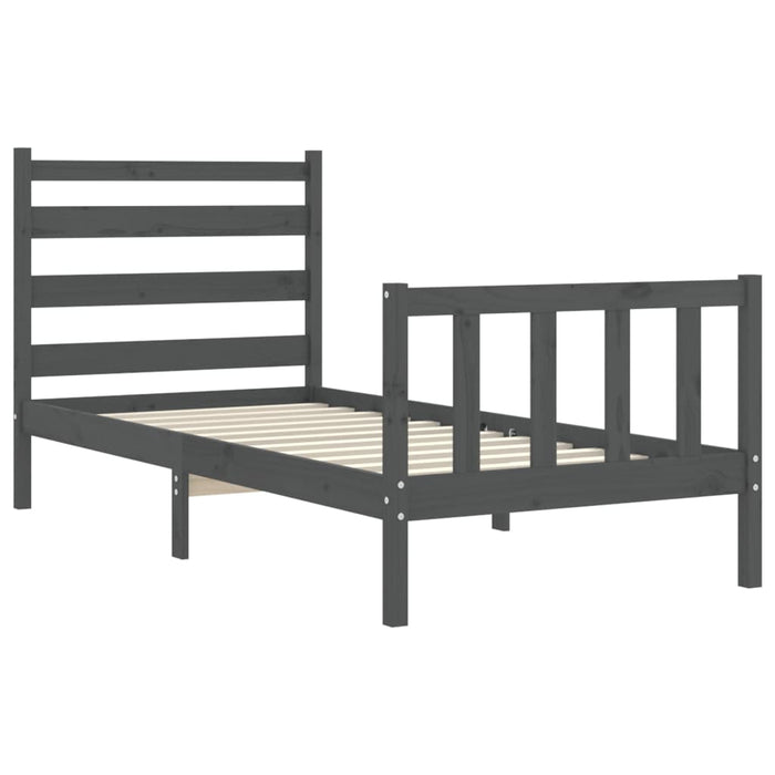 Massivholzbett mit Kopfteil Grau 90x200 cm