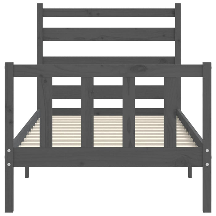 Massivholzbett mit Kopfteil Grau 90x200 cm