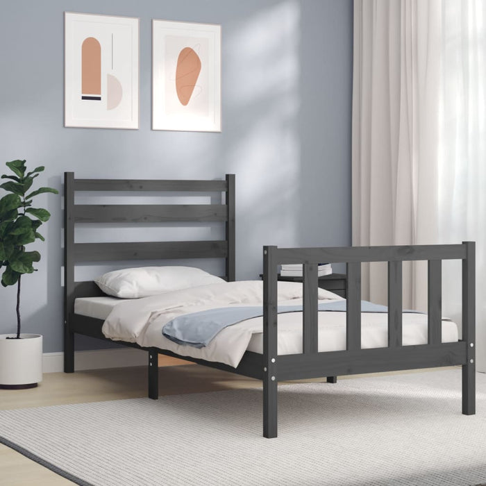 Massivholzbett mit Kopfteil Grau 90x200 cm