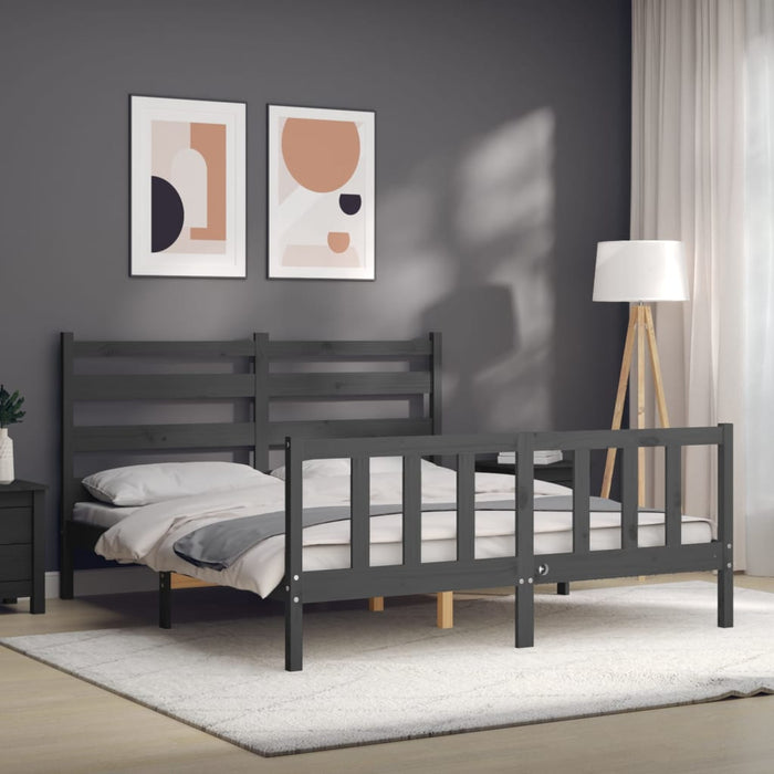 Massivholzbett mit Kopfteil Grau 160x200 cm