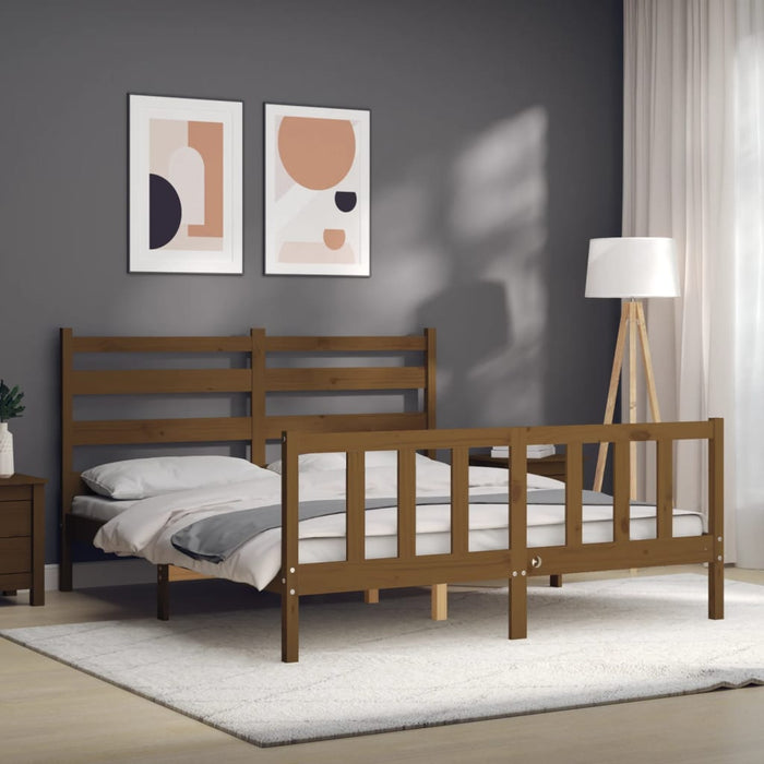 Massivholzbett mit Kopfteil Honigbraun 160x200 cm