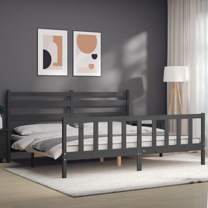 Massivholzbett mit Kopfteil Grau 180x200 cm